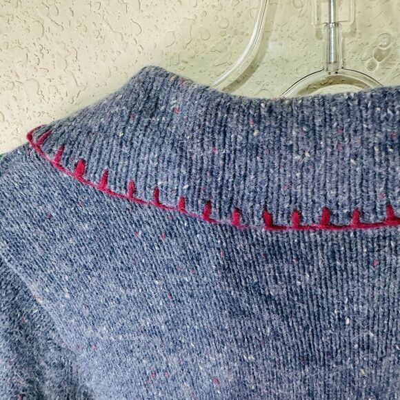 Victoria Jones Petite Christmas Sweater Women's Size PM Full Zip Snowmen Blue - Picture 12 of 13